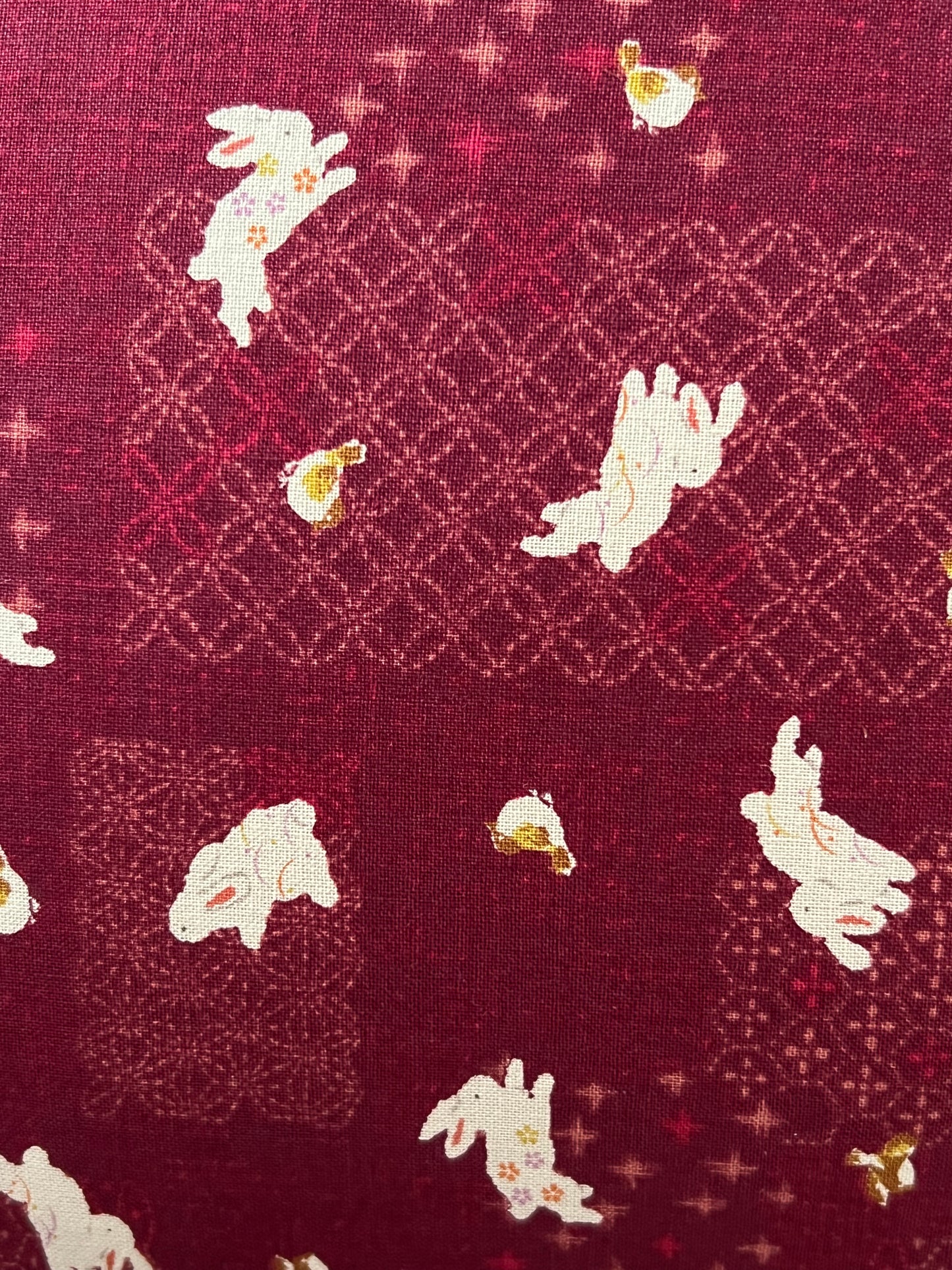 Japanese Bunny Burgundy Fabric Throw Pillow