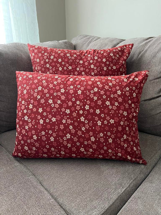 Japanese Sakura Red Fabric Throw Pillow