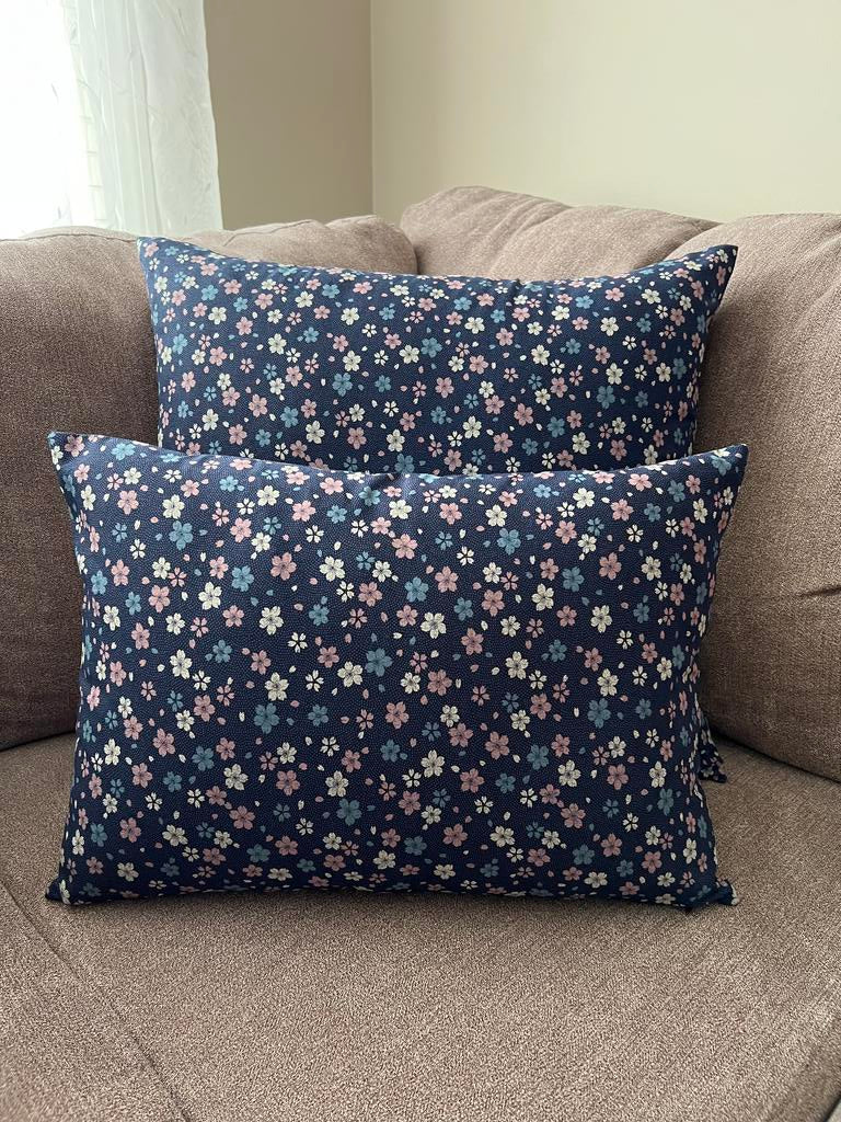 Japanese Sakura Navy Fabric Throw Pillow