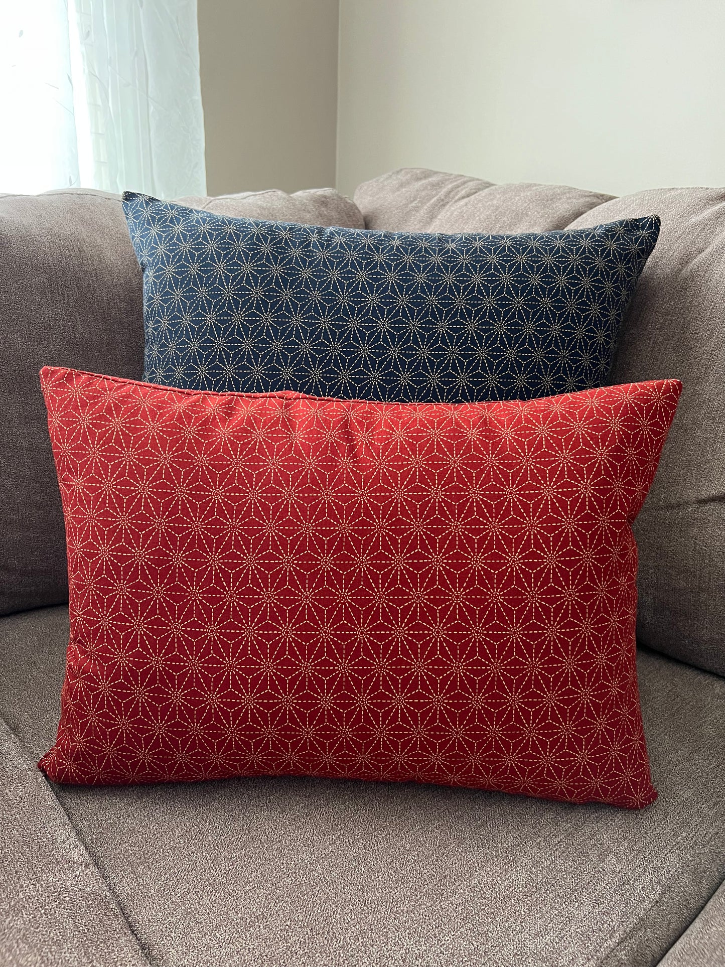 Japanese Asa-no-ha Red Fabric Throw Pillow
