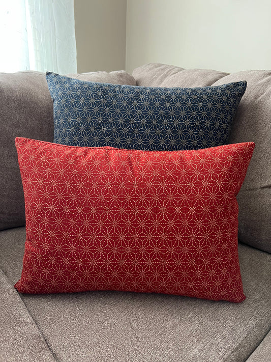 Japanese Asa-no-ha Red Fabric Throw Pillow