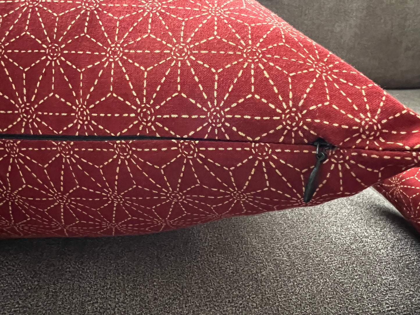 Japanese Asa-no-ha Red Fabric Throw Pillow