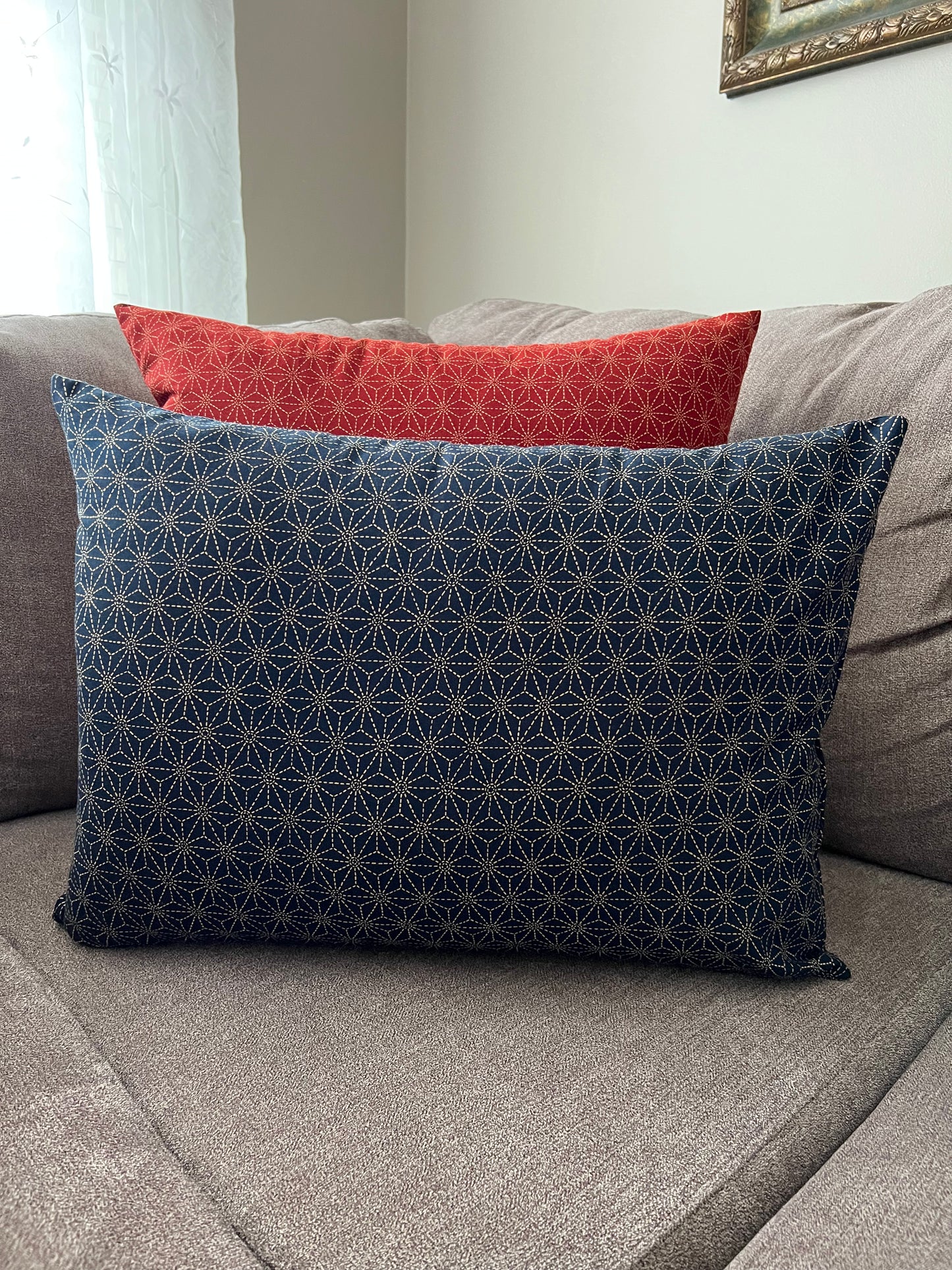 Japanese Asa-no-ha Navy Fabric Throw Pillow