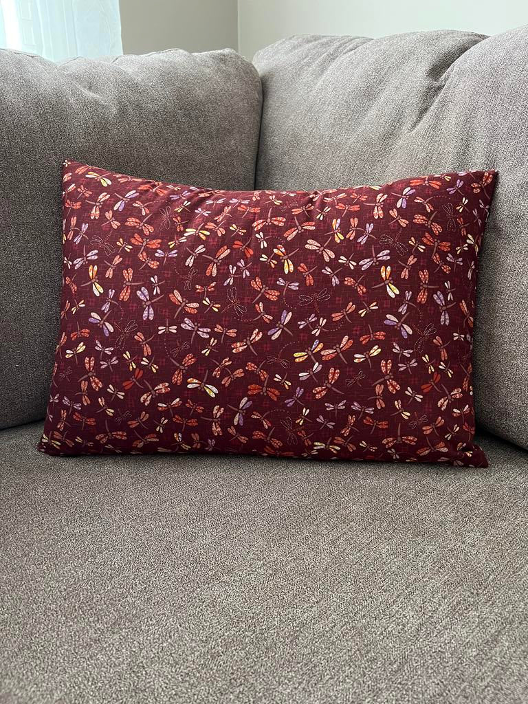 Japanese Tombo Burgundy Fabric Throw Pillow