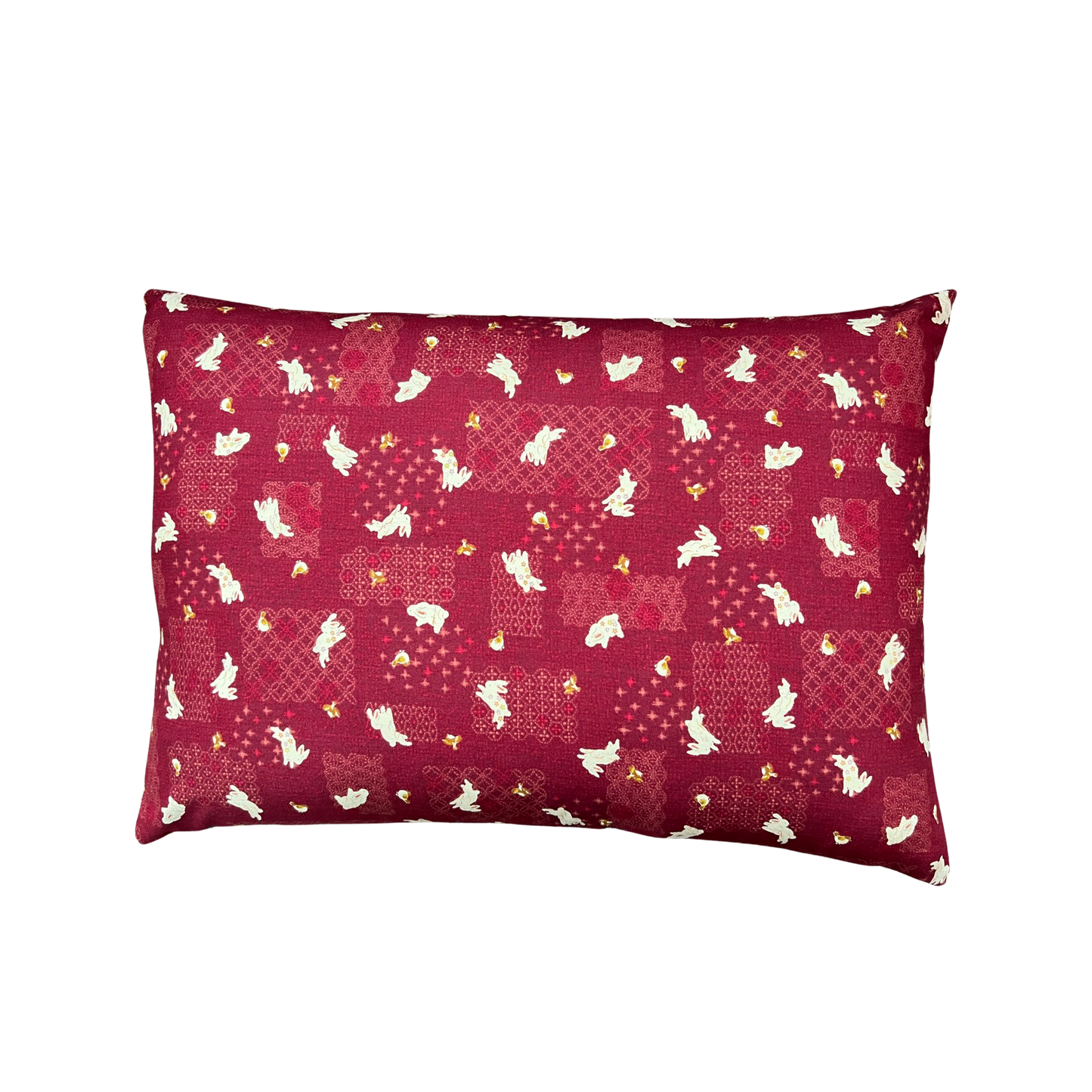 Japanese Bunny Burgundy Fabric Throw Pillow