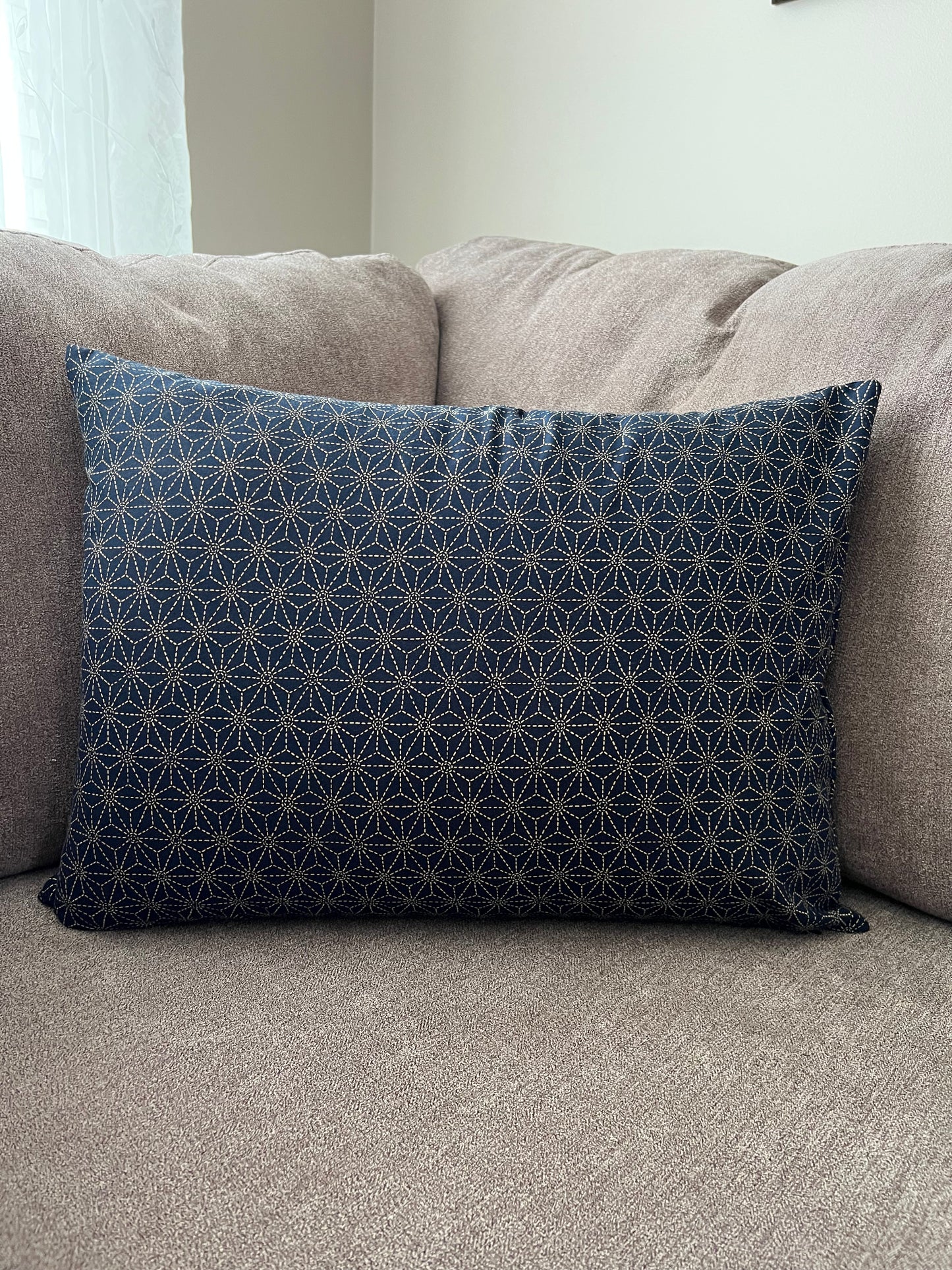 Japanese Asa-no-ha Navy Fabric Throw Pillow
