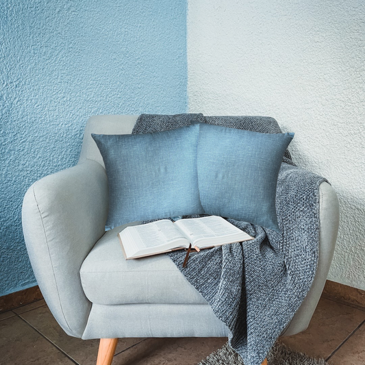 Japanese Mura Blue Fabric Throw Pillow