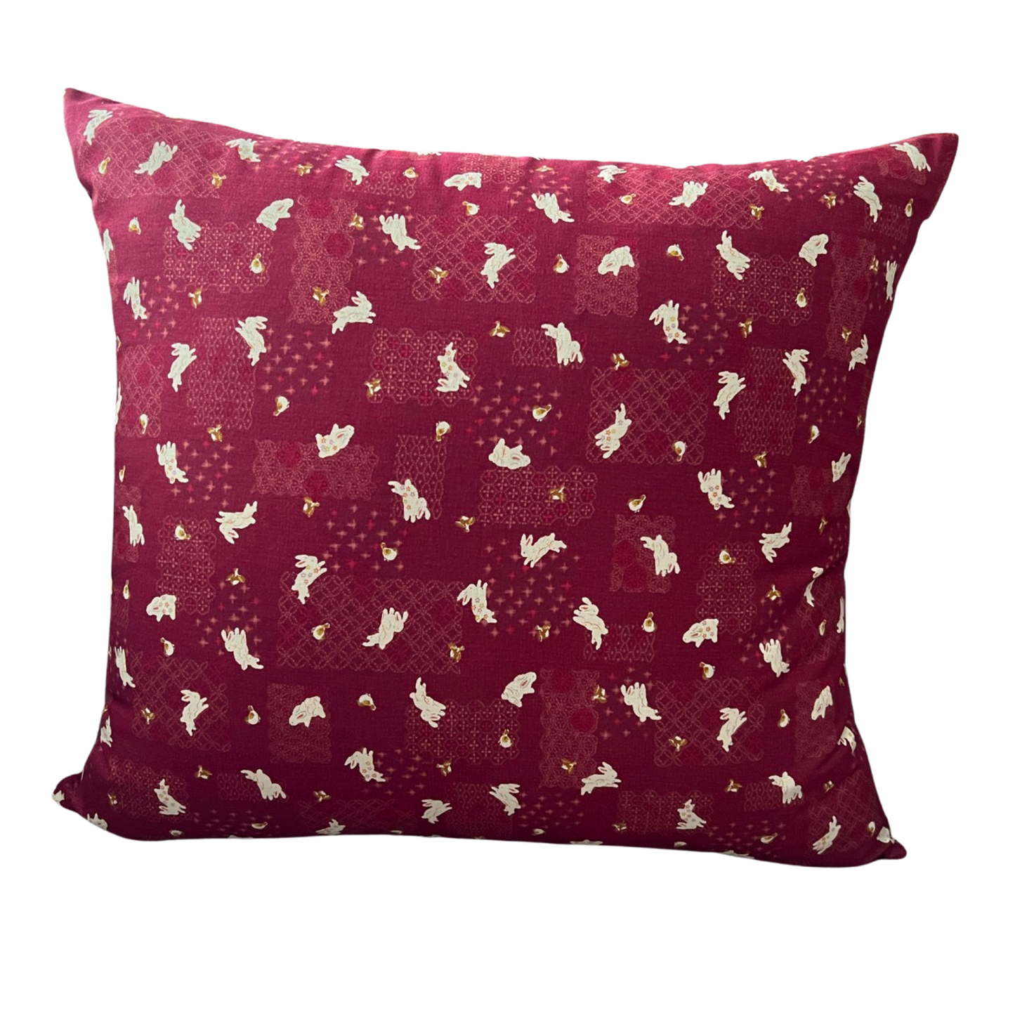 Japanese Bunny Burgundy Fabric Throw Pillow