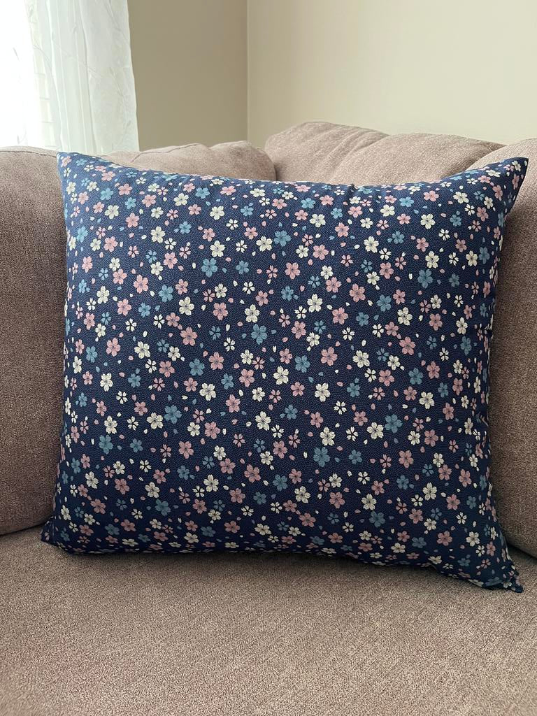 Japanese Sakura Navy Fabric Throw Pillow