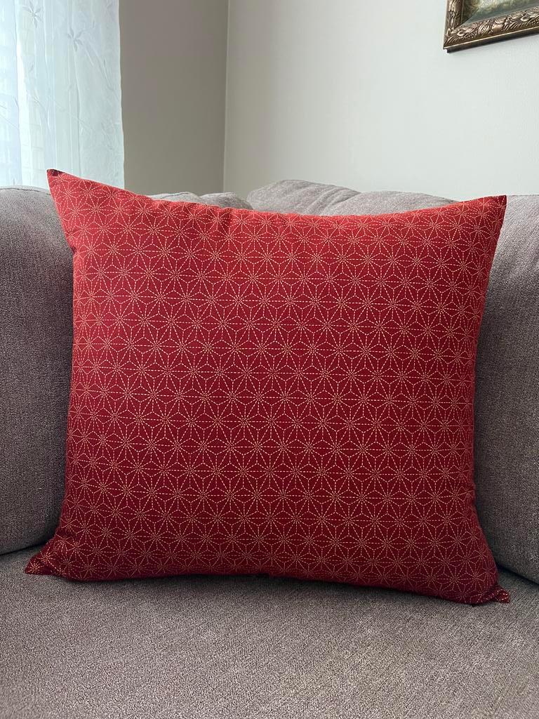 Japanese Asa-no-ha Red Fabric Throw Pillow