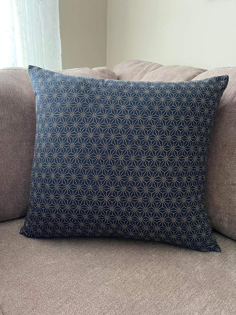 Japanese Asa-no-ha Navy Fabric Throw Pillow