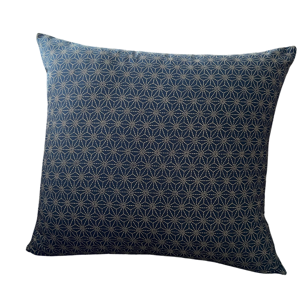 Japanese Asa-no-ha Navy Fabric Throw Pillow