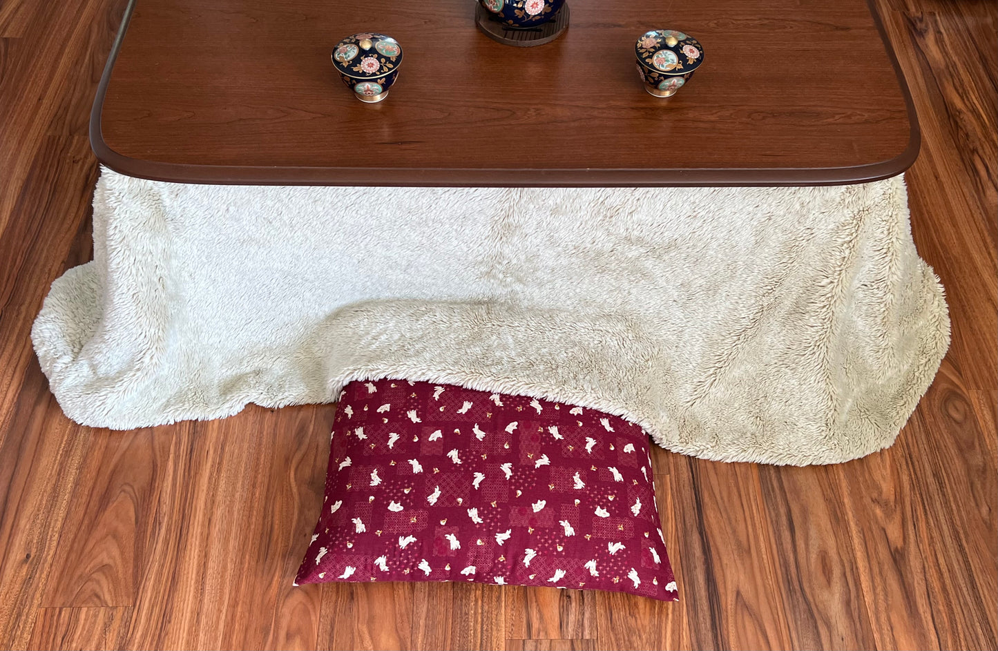 Japanese Zabuton Floor Pillow Bunny Burgundy