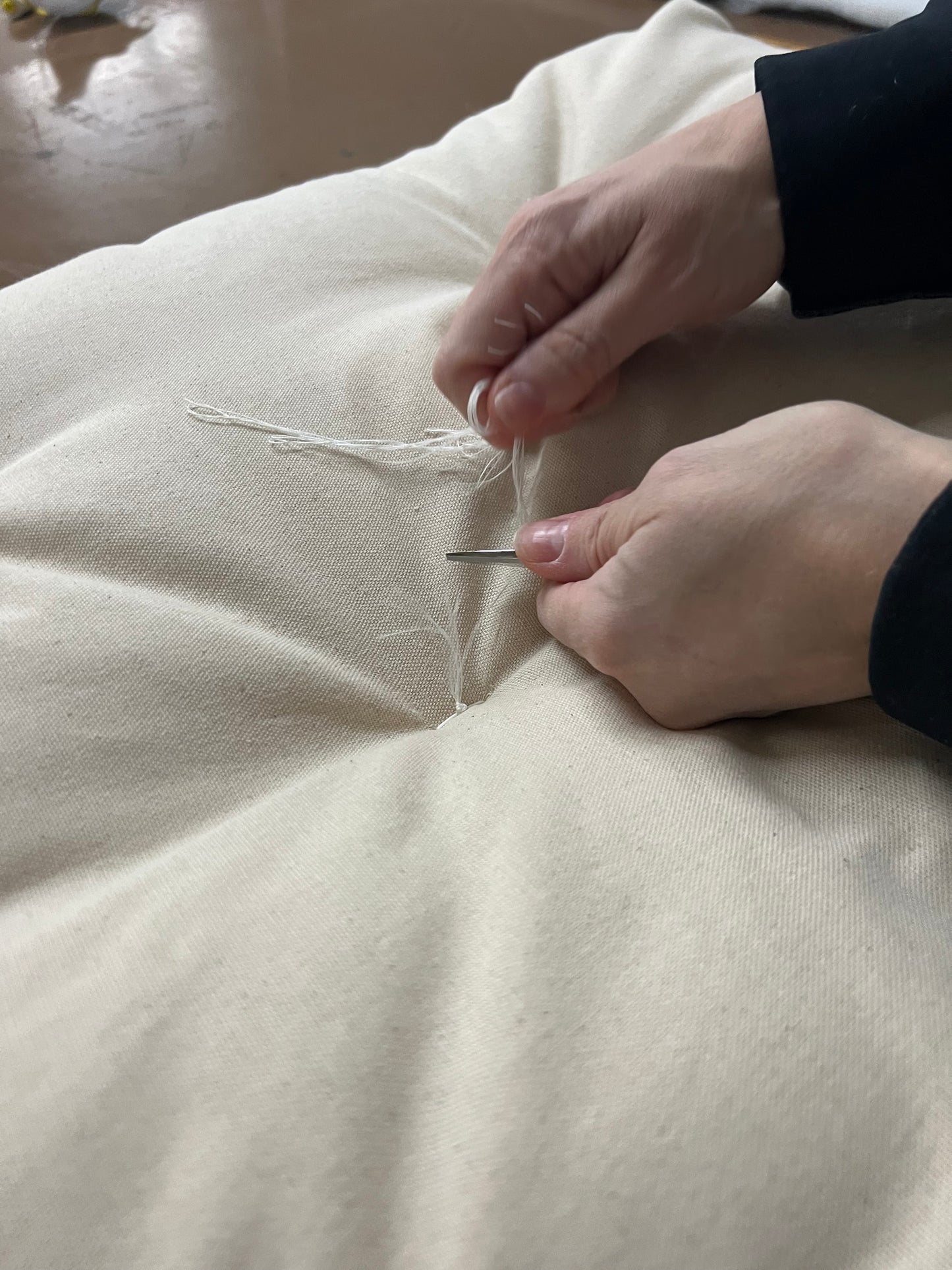 Handmade Cotton Futon w/Removable Yagasuri Blue Cover. Shiki Futon.