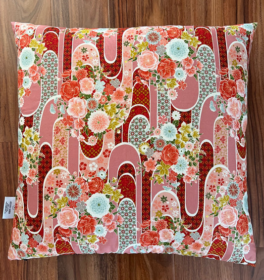 Japanese Zabuton Floor Pillow Floral Red