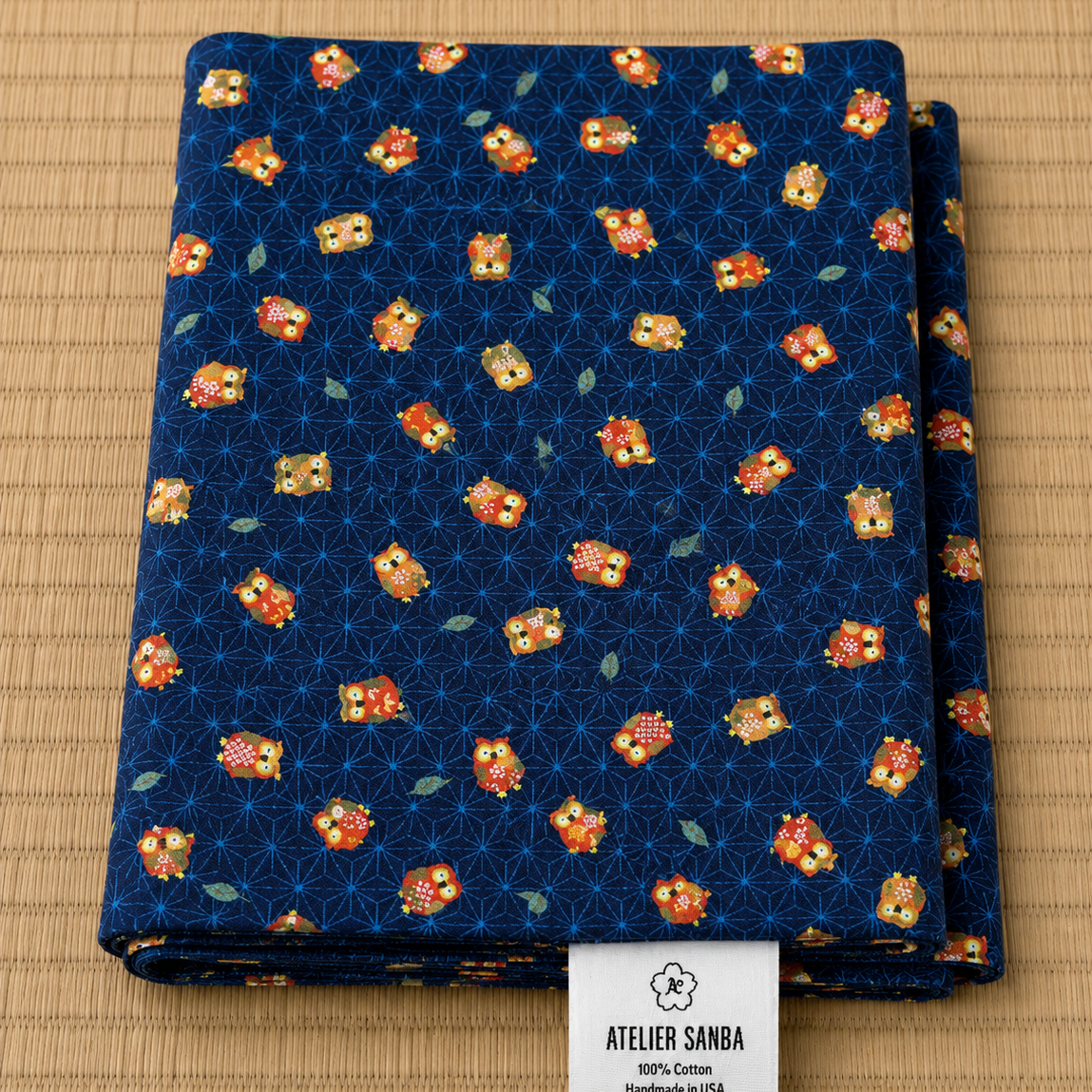 Owl Navy Japanese Futon Cover | Handmade Shiki Futon Cover