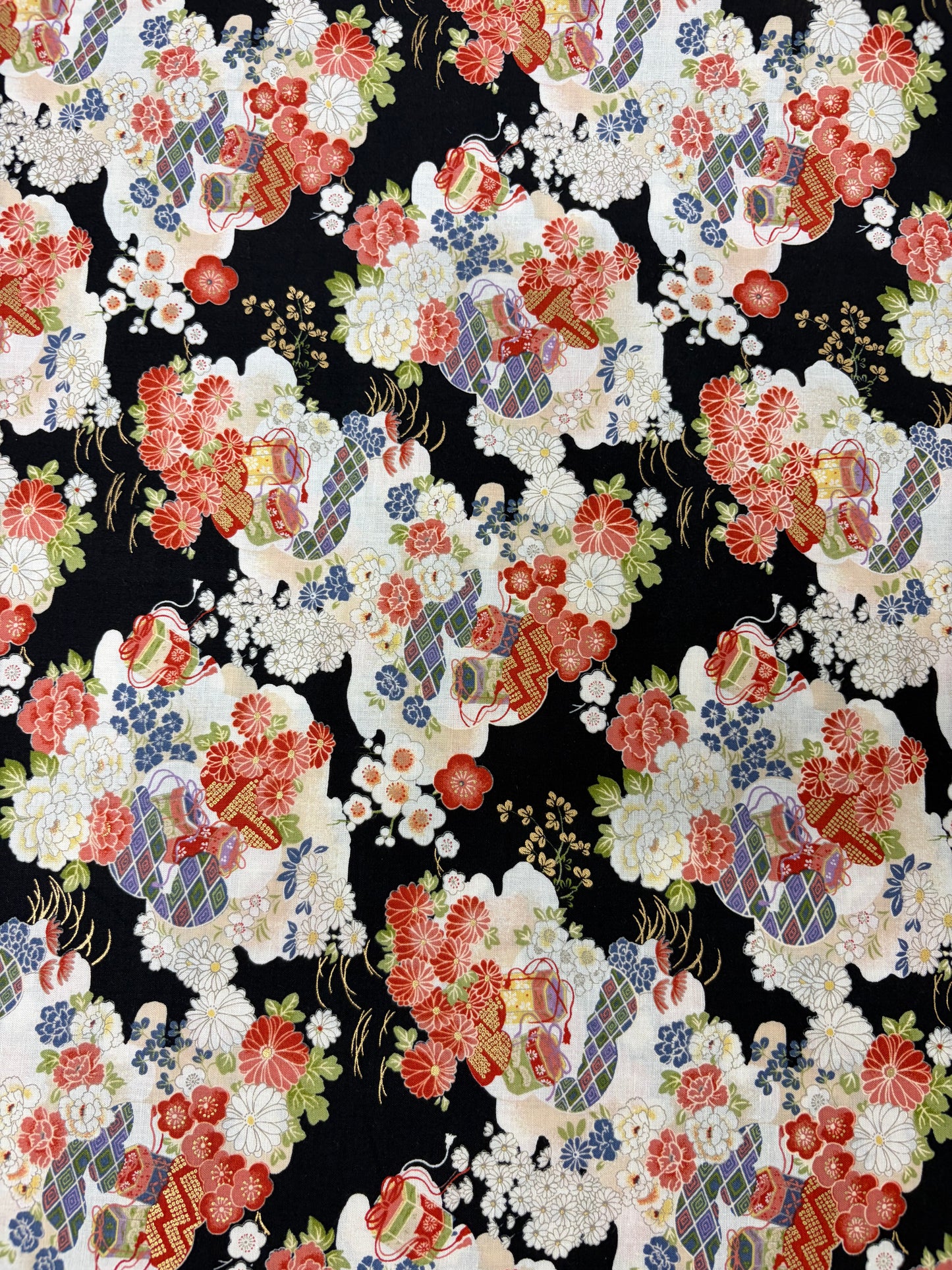 Japanese Zabuton Floor Pillow Floral Black