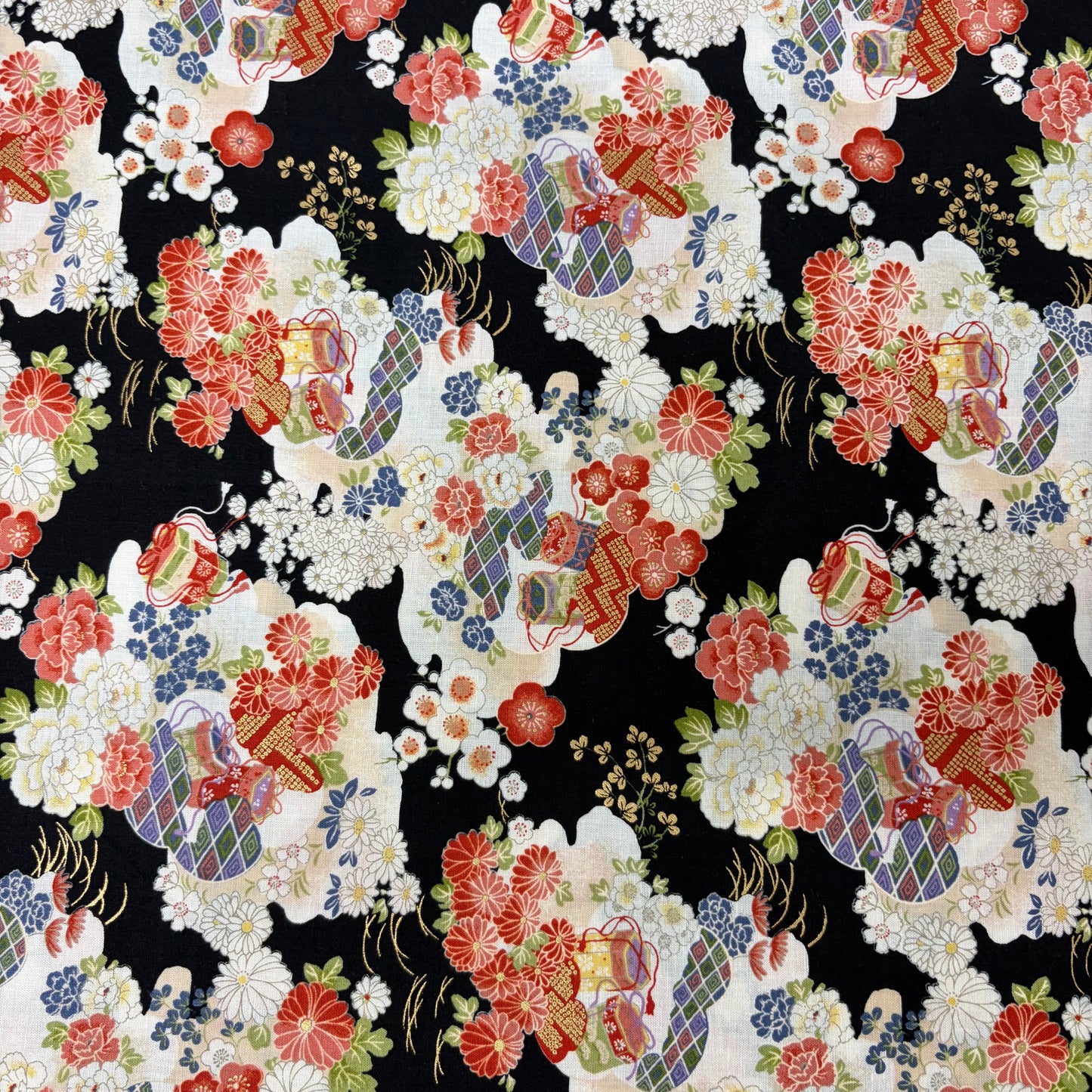 Japanese Zabuton Floor Pillow –Floral Black | Meditation Cushion | Authentic Japanese Fabric