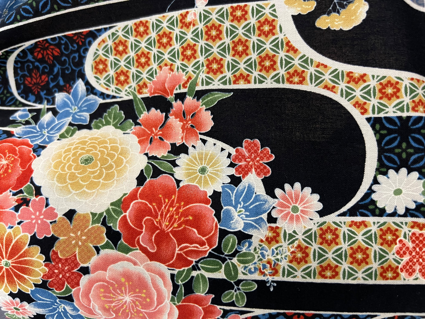 Japanese Zabuton Floor Pillow Floral Black