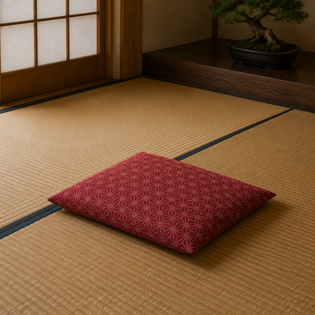 Japanese Zabuton Floor Pillow – Asa-No-Ha Red | Meditation Cushion | Authentic Japanese Fabric