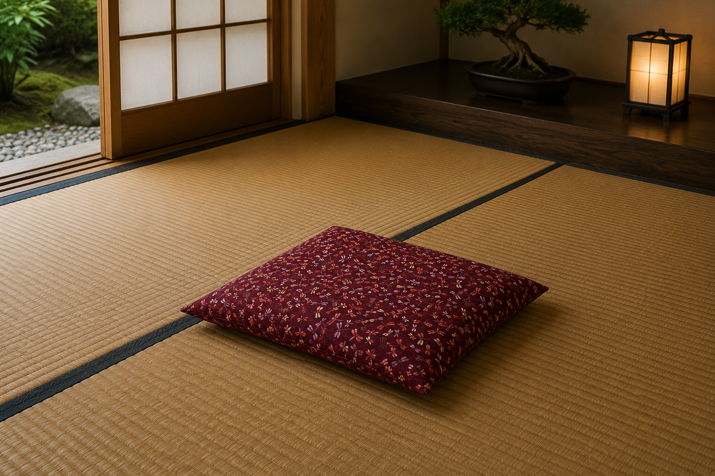 Japanese Zabuton Floor Pillow Tombo Burgundy