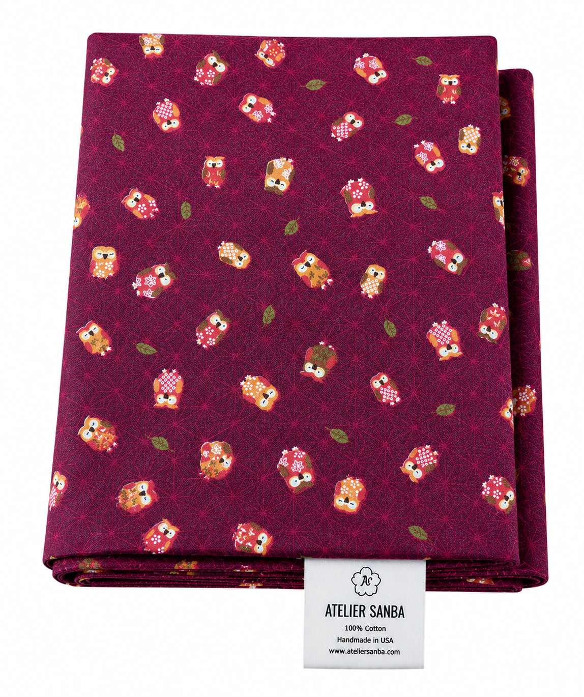 Owl Burgundy Japanese Futon Cover | Handmade Shiki Futon Cover