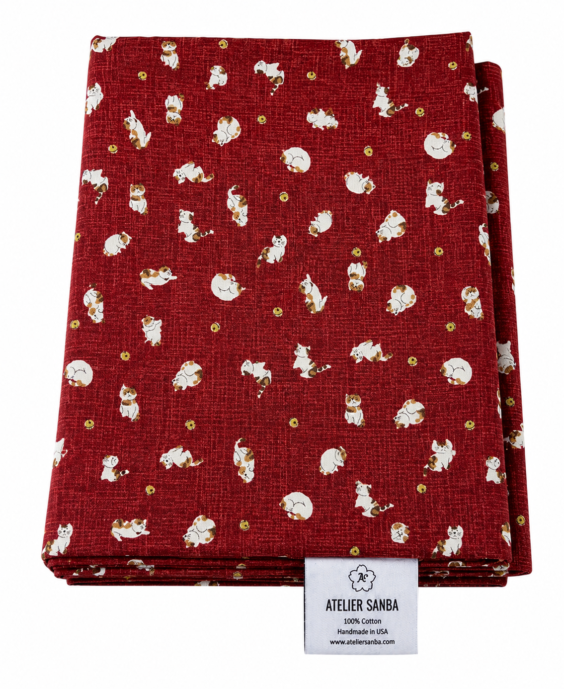 Cats Burgundy Japanese Futon Cover | Handmade Shiki Futon Cover