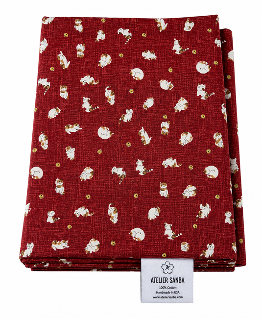 Cats Burgundy Japanese Futon Cover | Handmade Shiki Futon Cover