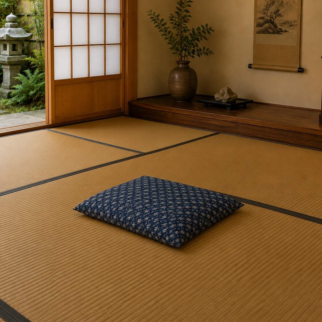Japanese Zabuton Floor Pillow – Kasuri Navy | Meditation Cushion | Authentic Japanese Fabric