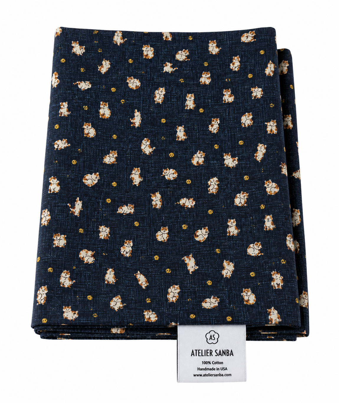 Japanese Shikibuton Futon Mattress with Removable Cats Navy Cover | Handmade Cotton Futon