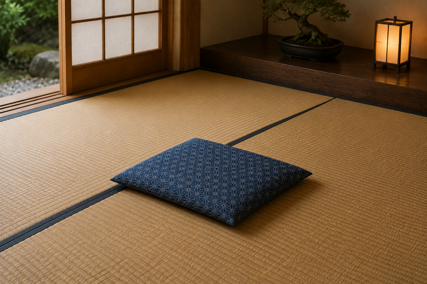 Japanese Zabuton Floor Pillow Asa-no-ha Navy