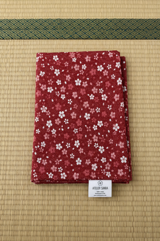 Sakura Red Japanese Cotton Futon Cover.  Handmade Shiki Futon Cover.