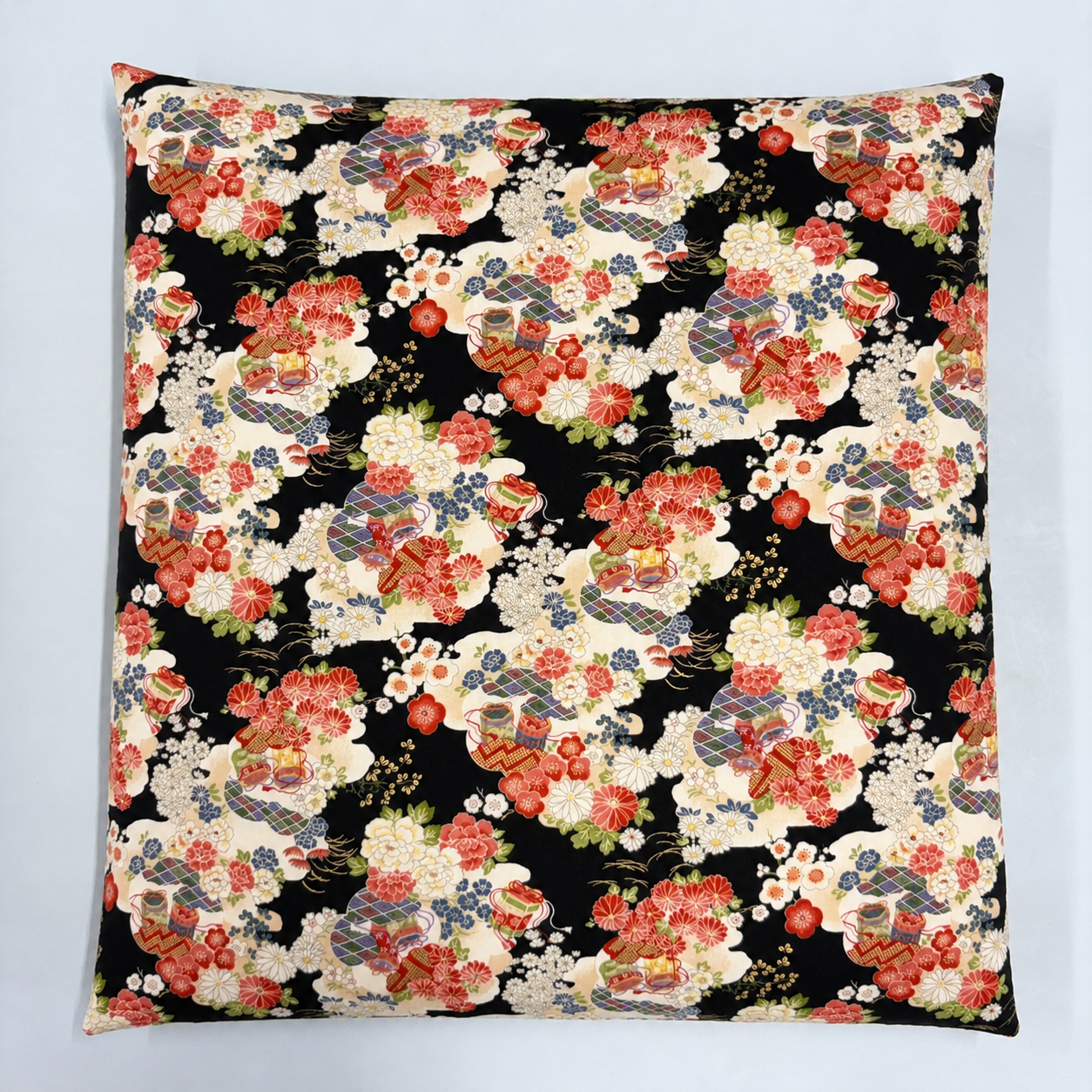 Japanese Zabuton Floor Pillow Floral Black