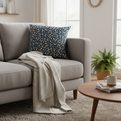 Japanese Sakura Navy Throw Pillow | Decorative Accent Pillow
