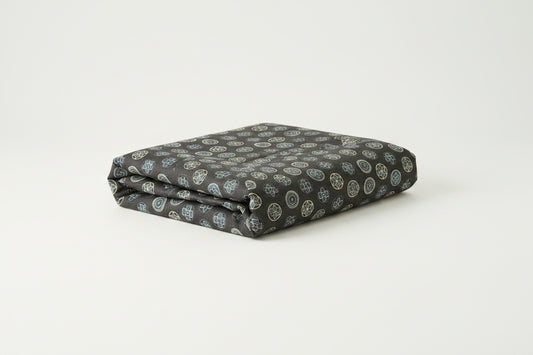 Japanese Shikibuton Futon Mattress with Removable Kamon Family Crest Navy Cover | Handmade Cotton Futon