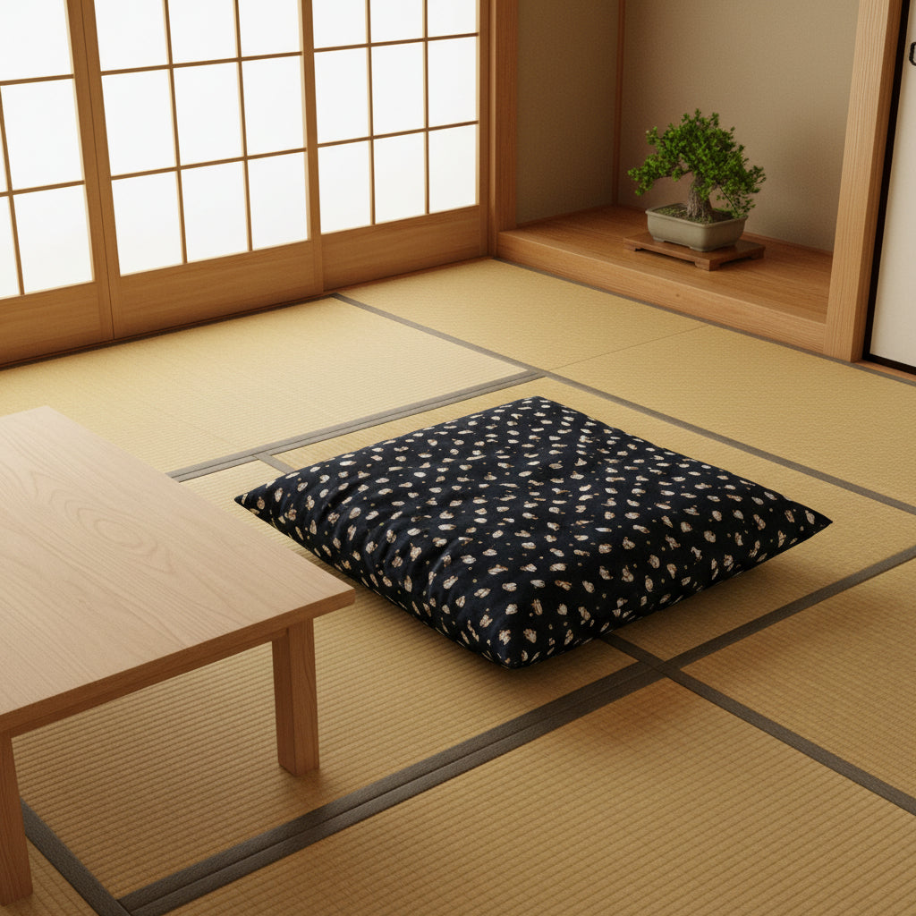 Japanese Zabuton Floor Pillow – Cats Navy | Meditation Cushion | Authentic Japanese Fabric