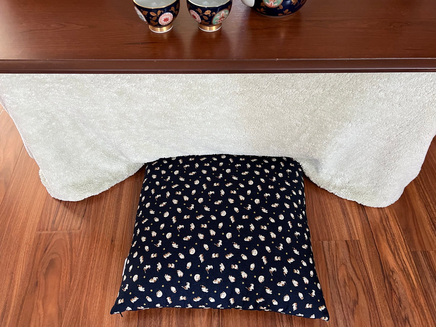 Japanese Zabuton Floor Pillow Cats Navy