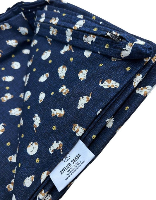 Cats Navy Cotton Futon Cover.  Handmade Shiki Futon Cover.