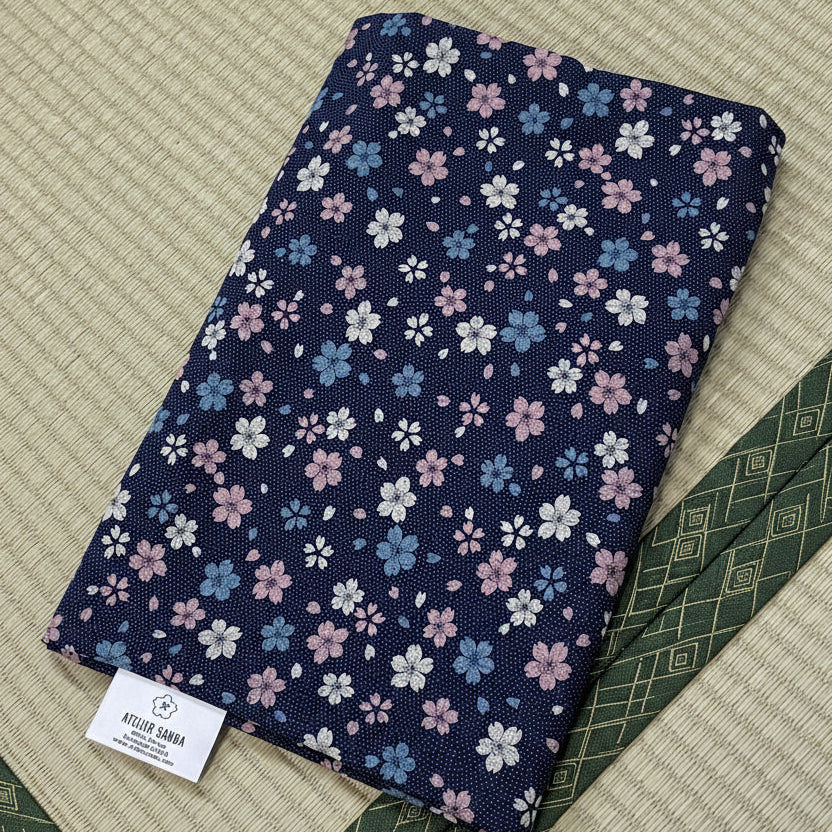 Japanese Shikibuton Futon Mattress with Removable Sakura Navy Cover | Handmade Cotton Futon