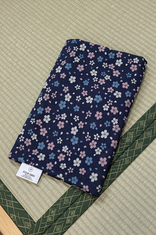 Japanese Shikibuton Futon Mattress with Removable Sakura Navy Cover | Handmade Cotton Futon