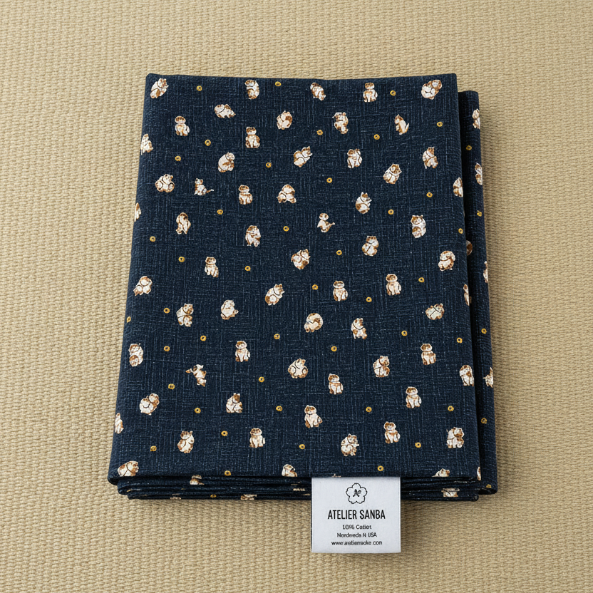 Cats Navy Japanese Futon Cover | Handmade Shiki Futon Cover