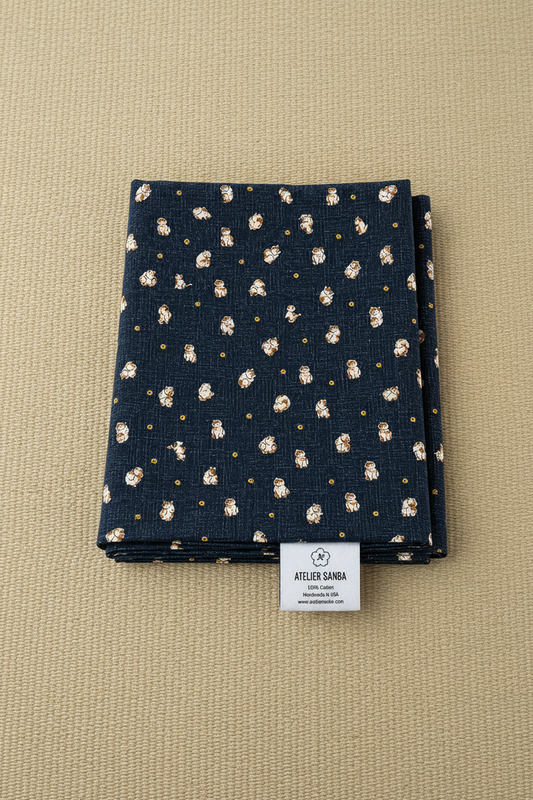 Cats Navy Cotton Futon Cover.  Handmade Shiki Futon Cover.