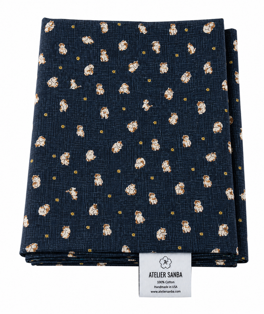 Cats Navy Japanese Futon Cover | Handmade Shiki Futon Cover