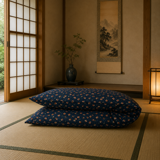 Japanese Shikibuton Futon Mattress with Removable Owl Navy Cover | Handmade Cotton Futon