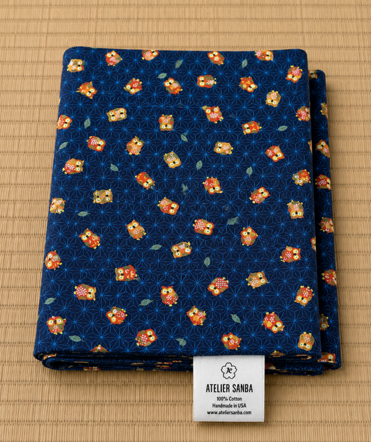 Blue Owl Japanese Cotton Futon Cover.  Handmade Shiki Futon Cover.