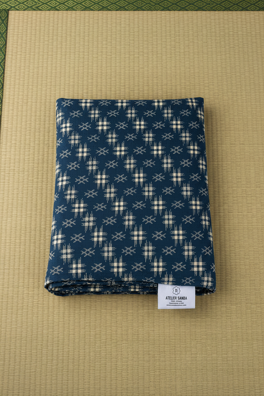 Kasuri Navy Japanese Cotton Futon Cover.  Handmade Shiki Futon Cover.