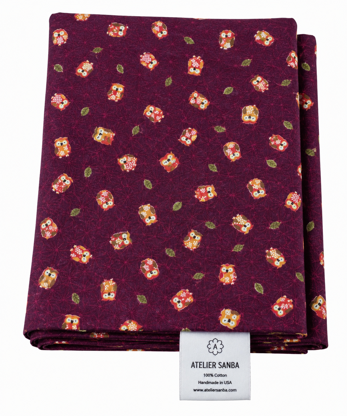 Japanese Shikibuton Futon Mattress with Removable Owl Burgundy Cover | Handmade Cotton Futon