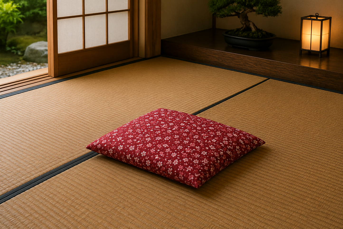 Japanese Zabuton Floor Pillow Sakura Red