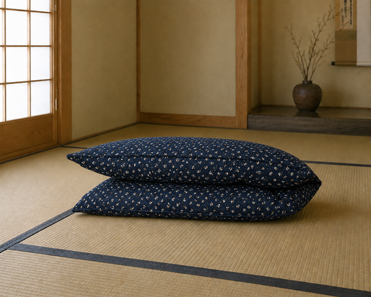 Japanese Shikibuton Futon Mattress with Removable Cats Navy Cover | Handmade Cotton Futon