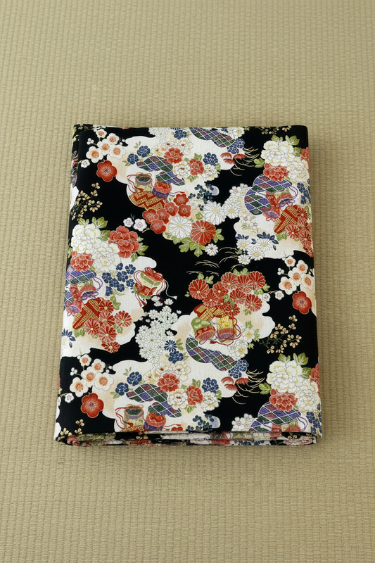 Floral Japanese Cotton Futon Cover.  Handmade Shiki Futon Cover.